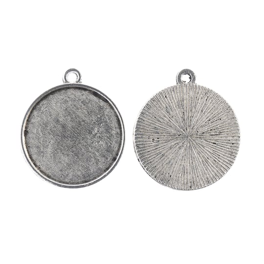 John Bead 22mm Antique Silver Round Pendant Frames, 4ct.